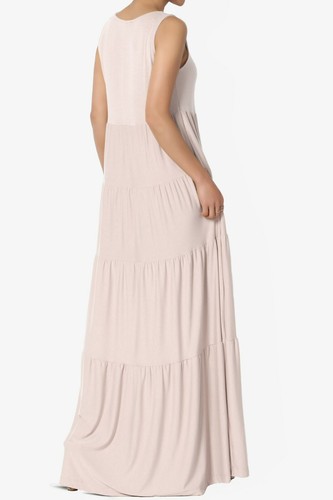 TheMogan S~3X Sleeveless Scoop Neck Tiered Jersey Relaxed Fit Long Maxi Dress - Picture 41 of 127