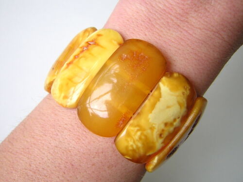 XL Natur Bernstein Armband Butterscotch Honig 33,6 g Genuine Amber Bracelet - Zdjęcie 1 z 12