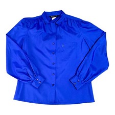 Vintage Pierre Cardin Top Womens 8 Blue Draping Shirt Blouse Logo Couture