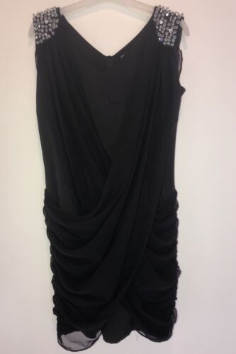 BLACK SILVER RUCHED DRAPED DRESS S DIAMANTE VERA & LUCY HOLIDAY CELEB SMART GLAM - Afbeelding 1 van 8