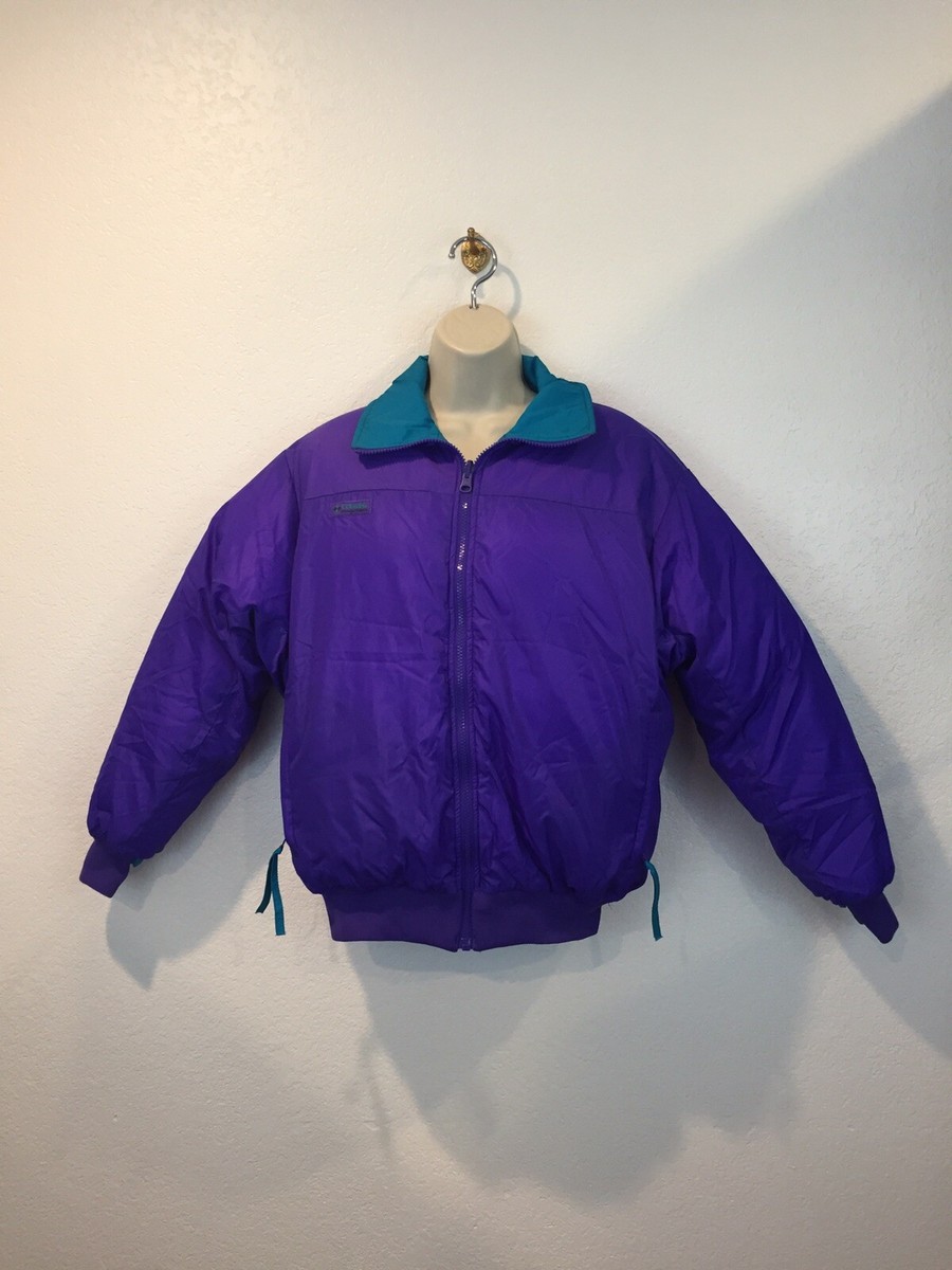 Columbia Womens L Purple Teal Reversible Down Puffer Jacket