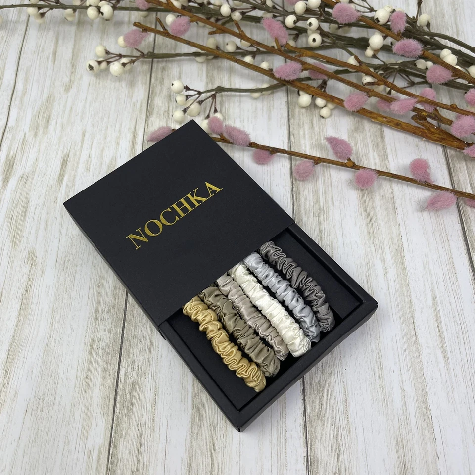 Paquete de 6 corbatas para el cabello flacas neutras 100 % pura seda morera Foto 3 de 4