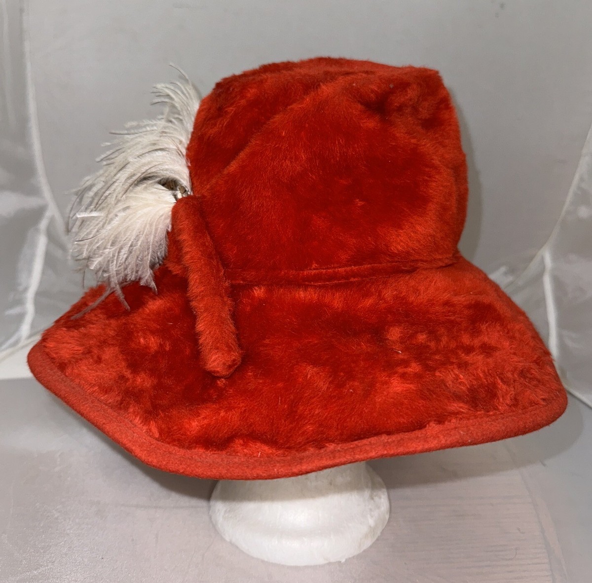 Vtg Mr John Jr Burnt Orange Felt Fur Hat W/Feather Church 