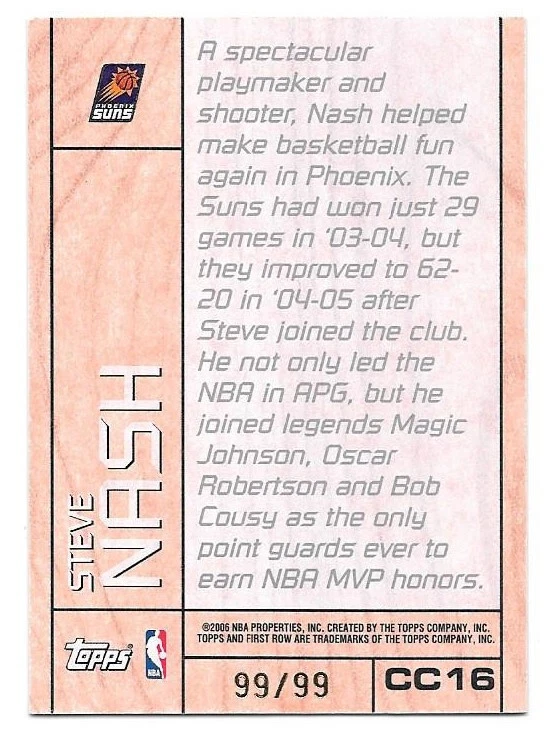 2005-06 Topps First Row Center Court Parallel #16 CC16 Steve Nash 99/99 LAST ONE - Image 2 of 2