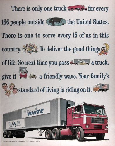 1964 WHITE SEMI TRACTOR TRAILER TRUCK Genuine Vintage Ad ~ FREE SHIPPING!