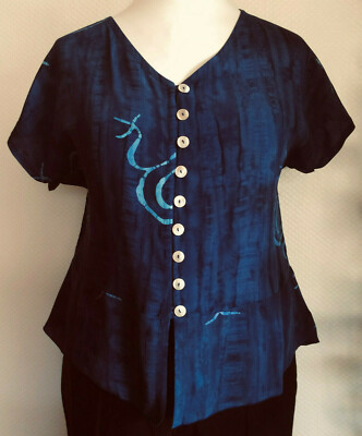 AW 184 TOP Kurz-Jacke BLAU+TÜRKIS *NEU*LP*ab*77* * UNIKAT BLUSE Art Wear Viskose
