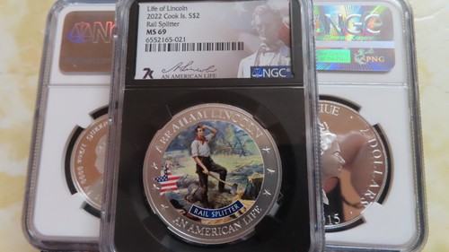 RAIL SPLITTER ABRAHAM LINCOLN NGC MS69 1/2 OZ SILVER COIN 2$ COOK ISLANDS 2022 - Picture 4 of 8