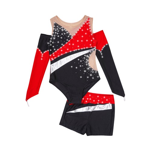 Kids Girls Clothes Rhinestone Set Dance Outfits Long Sleeve Dancewear Soft - Picture 11 of 46