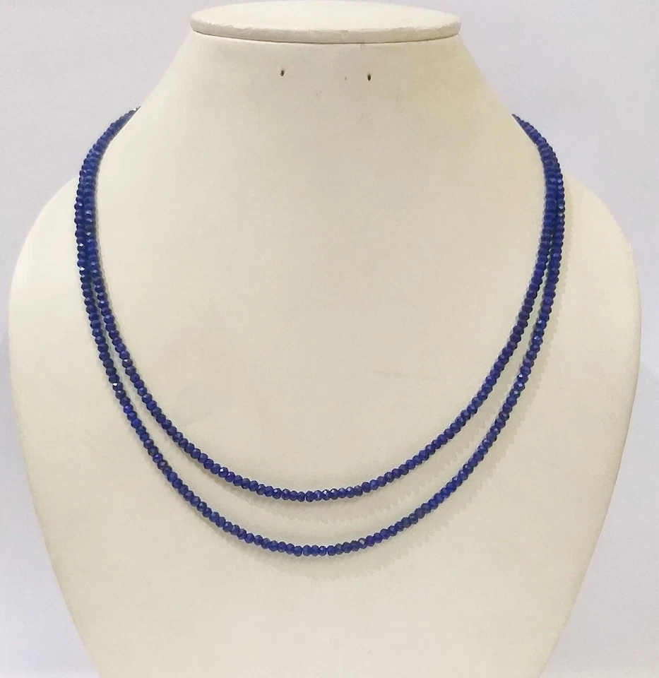 A+++ двухслойный синий сапфир ограненный круглый драгоценный камень бисер ручной работы ожерелье 18'' - Изображение 4 из 4