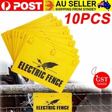 10 X Electric Fence Caution Warning Sign Hook Tie To Wire Mesh Rope - AU Stock