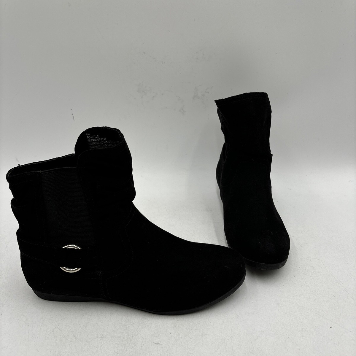 True Craft BELLE Black Fabric Round Toe Pull On Ankle Boots, Size 6M