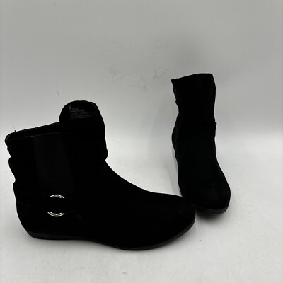 True Craft BELLE Black Fabric Round Toe Pull On Ankle Boots, Size