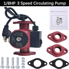 3 Speed 1/8HP Circulating Pump Use w/Outdoor Furnaces,Hot water heat,Solar,115V