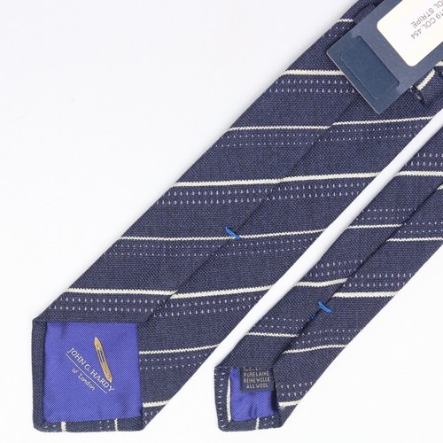 John G Hardy Mens Wool Necktie Blue White Dotted Stripe Weave Woven Tie Italy - Picture 5 of 8