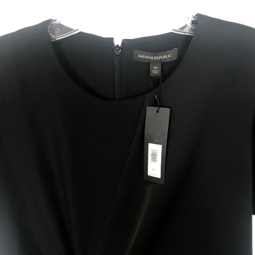 Neu mit Etikett Damen-Midikleid Größe 10 Banana Republic schwarz seitlich verdreht asymmetrisch Satin - Bild 2 von 7