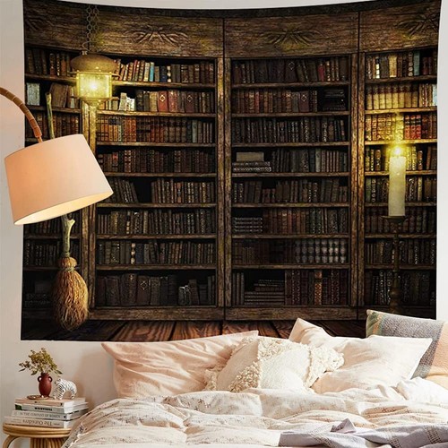 Vintage Bookshelf Wall Hanging - Study Room Picture Tapestry Retro Bookshelf ... - Picture 7 of 8
