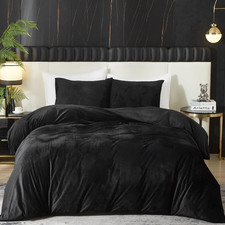 Velvet Duvet Cover Set Black Duvet Cover Queen Size 3Pcs Ultra Soft Comforter Co