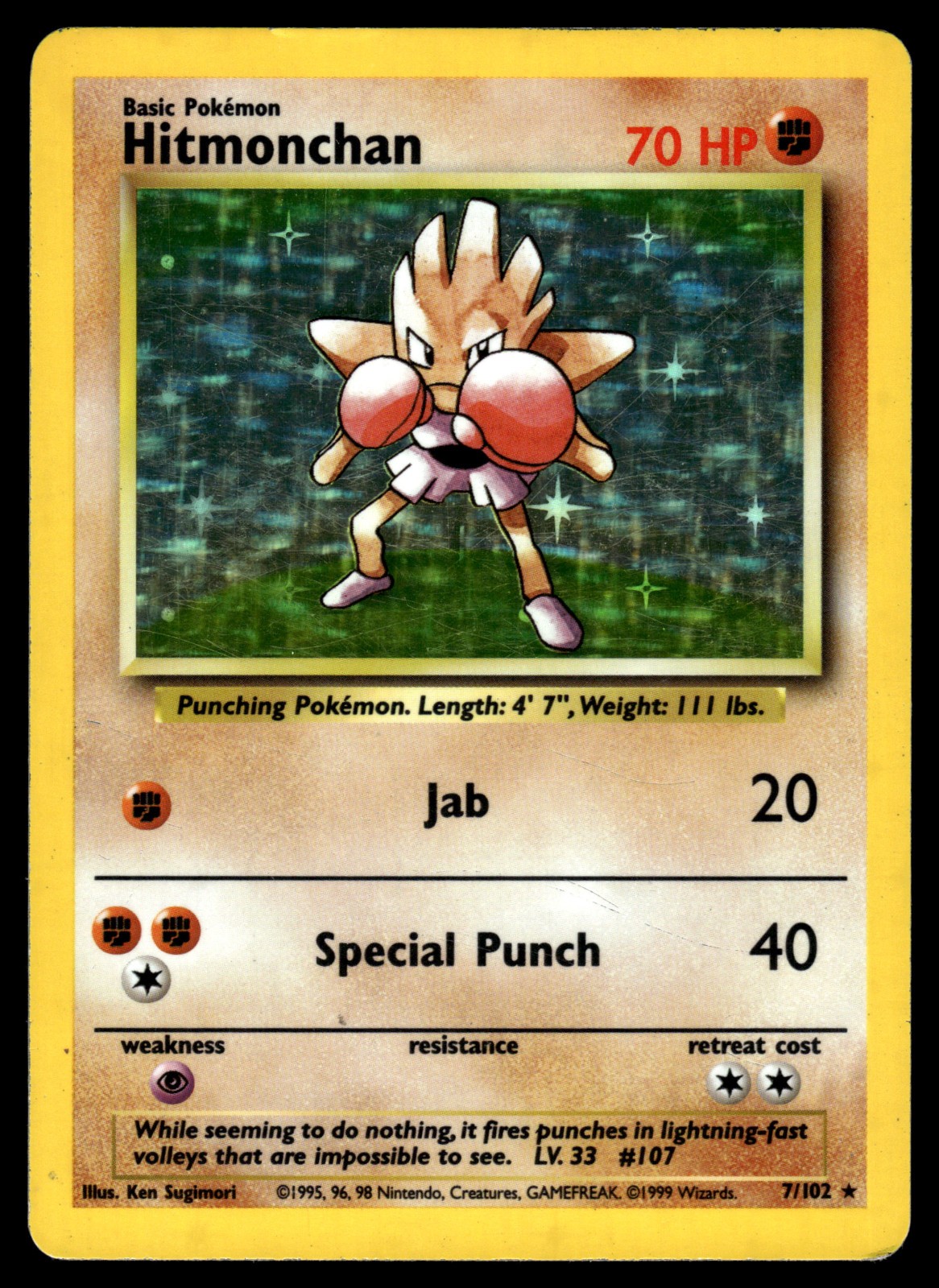 1999 Pokemon Game 7 Hitmonchan Holo LP 