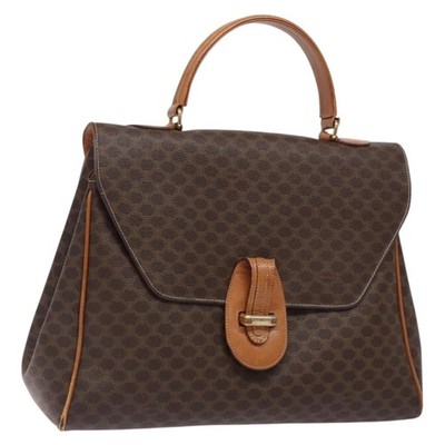 CELINE Macadam Canvas Hand Bag PVC Leather Brown Gold Auth bs28136