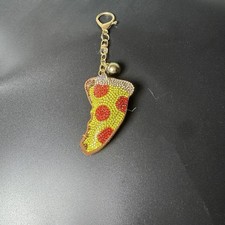 Pizza Yellow Crystal Bejeweled Keychain - Rhinestone Colorful Bag Charm Gift