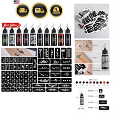 Temporary Tattoo Kit 10 Bottles Color Inks, 84 Pcs Stencils Kit for Body Pain...