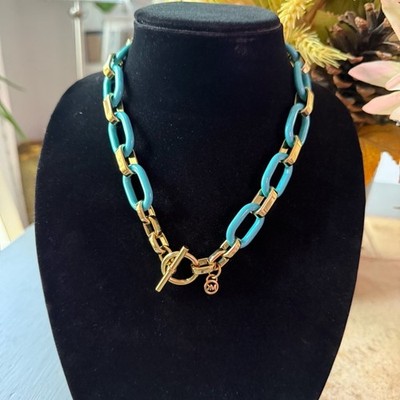 Michael Kors Michael Kors Chunky Gold & Blue Chainlink Toggle Necklace