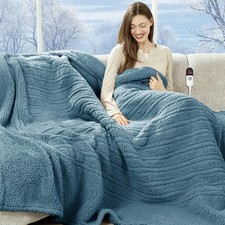 Electric Blanket Full Size 72"X84" Blue Soft Double Sided Sherpa Heated Blanket
