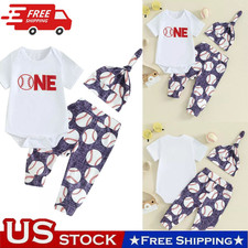 Newborn Baby Boy Outfit Letter Romper Ball Pattern Elastic Waist Pants Hat Set