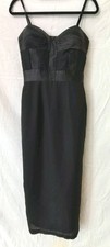 Vintage CANDYA Dress M Black Long Sheath Texture Corset Design Spaghetti Strap