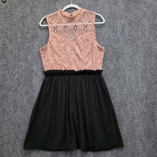 Maurices Dress Womens Large Pink Lace Black Fit Flare Sleeveless Party Cocktail