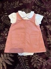 Old Navy Pink Overall Dress with Collared Bodysuit Girls 3-6 Months