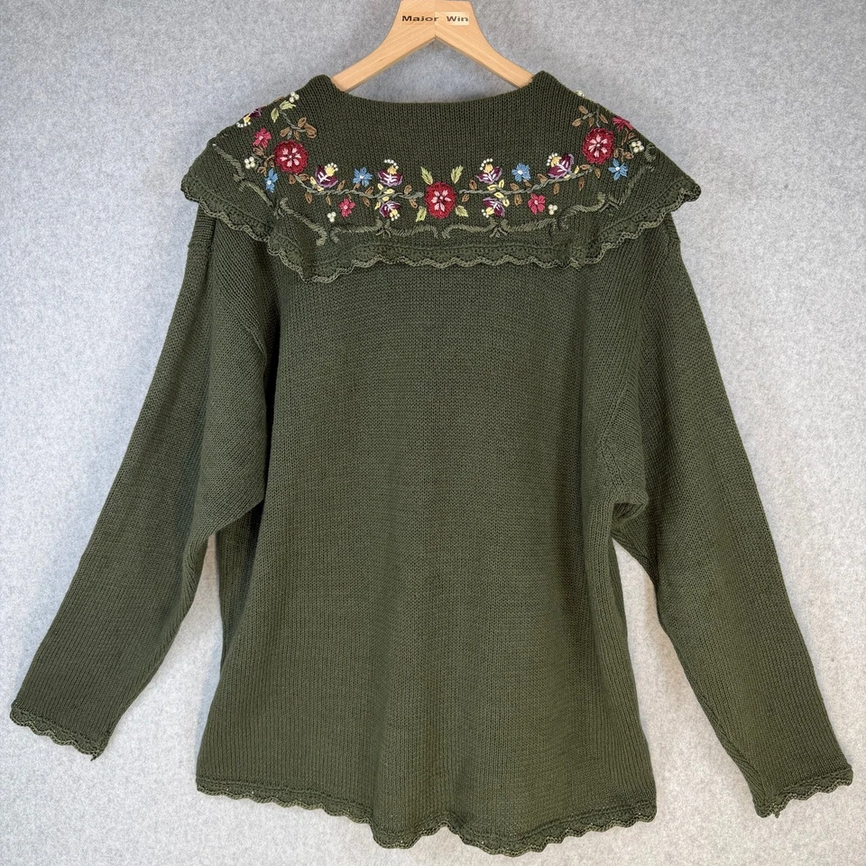 bydesign Women's Sweater Cardigan 2X Olive Green Embroidered Beaded Grandmacore - Image 2 of 4