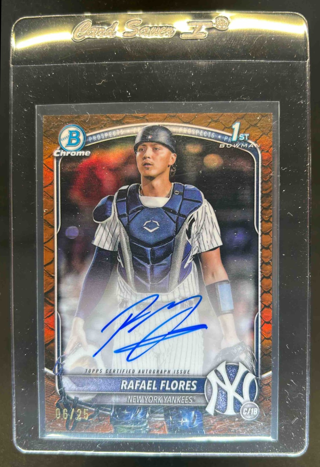 2025 Bowman Rafael Flores Chrome Auto Reptilian Orange Refractor 1st #6/25