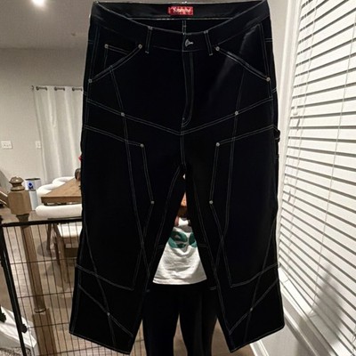 Supreme Contrast Stitch Double Knee Black Cotton Denim Pants Size