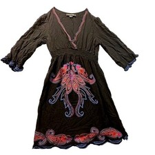 Forever 21 Embroidered Dress Bohemian Paisley Print Black Mini S/P
