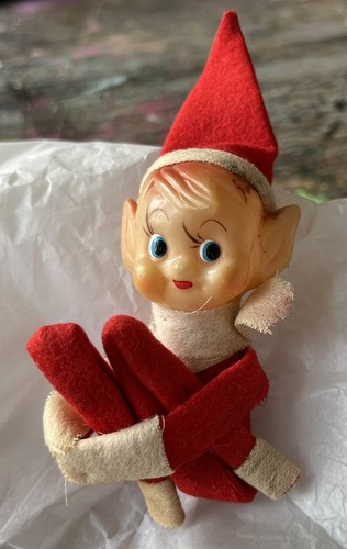Vintage Pixie Elf Sprite Knee Hugger~Japan~Red w/White Scarf and Long Eyelashes - Picture 6 of 6