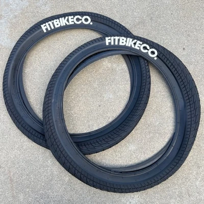 FITBIKECO. PAIR of FIT BMX HOT PATCH BICYCLE TIRE 20 X 2.40" BLACK w/ BIG LOGO ODYSSEY