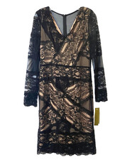 Nicole Miller Lace Sheath Dress Size M Black Beige Lining Stretch NWT CE 10053
