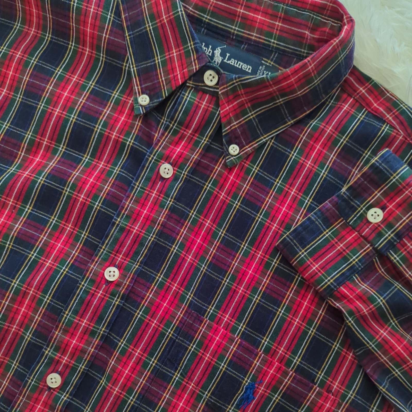 Polo Ralph Lauren uomo Blaire taglia XL camicia a quadri con bottoni cotone tasca pony