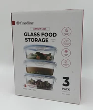 Finedine Airtight Locking Glass Food Storage 3 pack - 32oz NEW