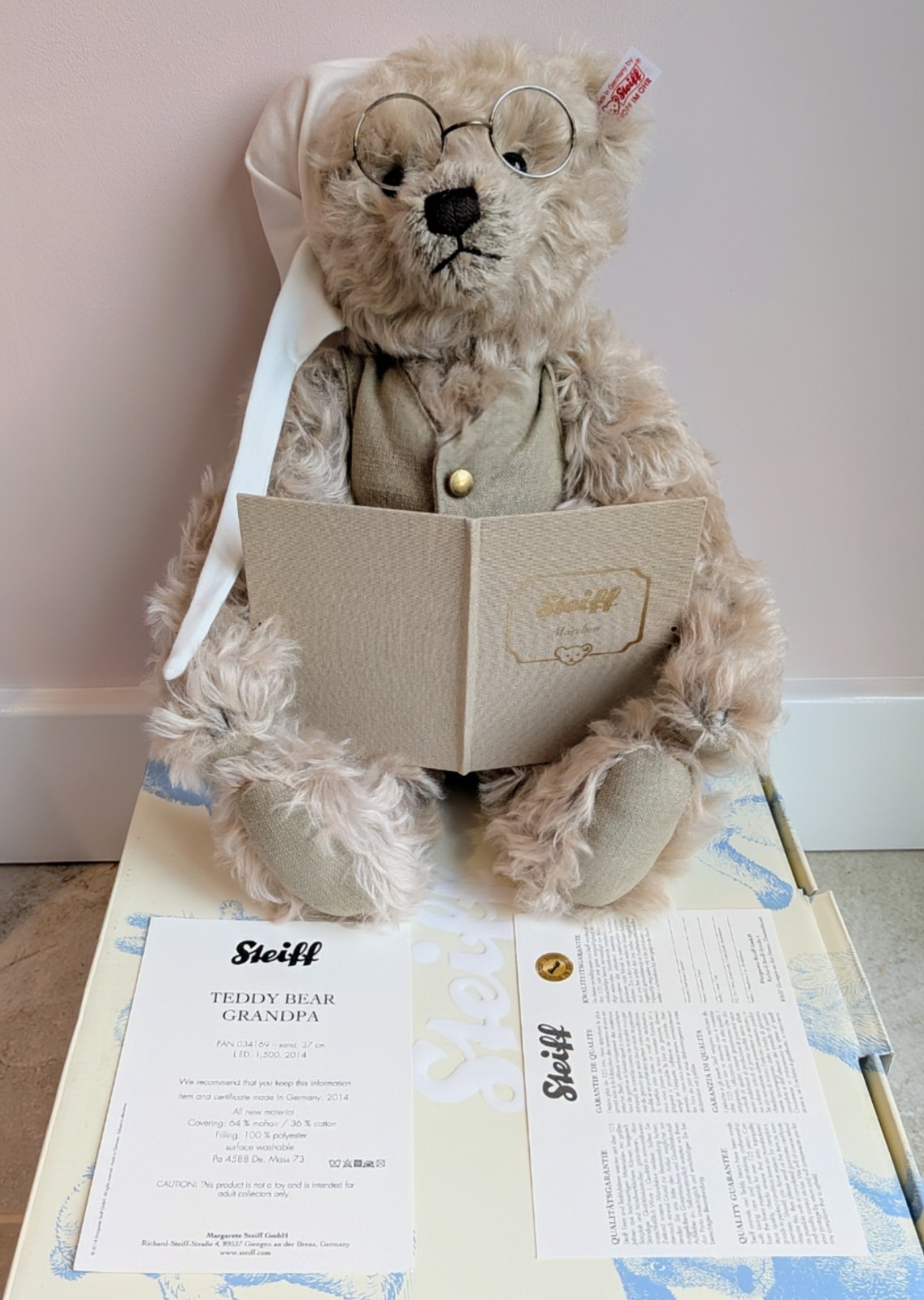 Steiff Grandpa Teddy Bear 2014 Limited Edition (034169) 37CM Mohair No 541 & COA