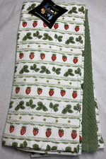 COLORDRIFT KITCHEN TOWELS 3 STRAWBERRIES RED GREEN WAFFLE 100 COTTON NIP