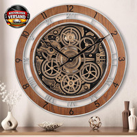 Lafocuse 53Cm Vintage Wanduhr Groß Mit Beweglichen ZahnräDern Braun, Holz Indust