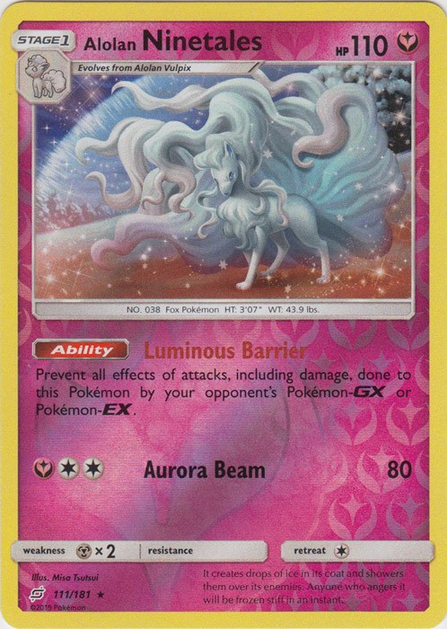 Lightly Played Alolan Ninetales - 111/181 - Holo Rare - Reverse Holo Pokemon Tea