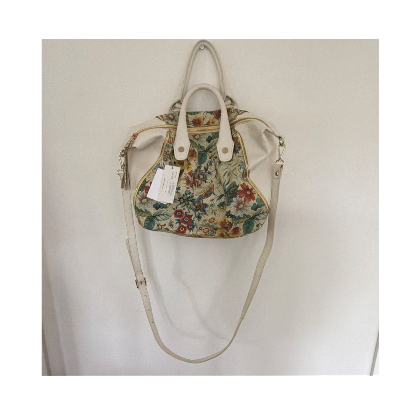 Roberta di Camerino Floral Zip Satchel Ivory Detachable Stra