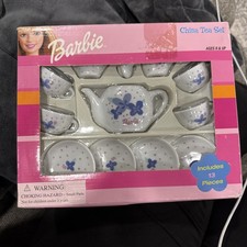 Vintage Barbie 2001 China Tea Set Teapot Cups Saucers New In Box Sealed Rare