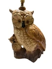 1981 OWL LAMP..CHALKWARE..OWL AND OWLET ON BRANCH..GLASS EYES