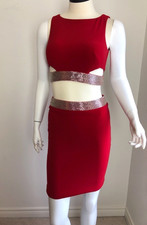 AS SEEN ON TV JVN Jovani Beaded Open Back Crop Stretch Party Dress Red Sz 00