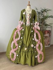 Marie Antoinette Costume Green Flowers Dress Rococo Baroque Dress Luxurious