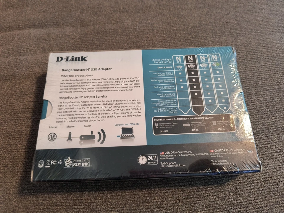 D-Link RangeBooster N USB Adapter DWA-140 Wireless N-300 Greater Reception New - Image 2 of 2
